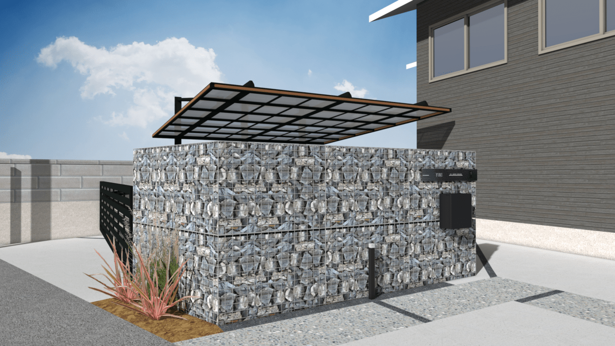 跳ね上げ門扉の検討を含む外構計画の3DCADシミュレーション画像