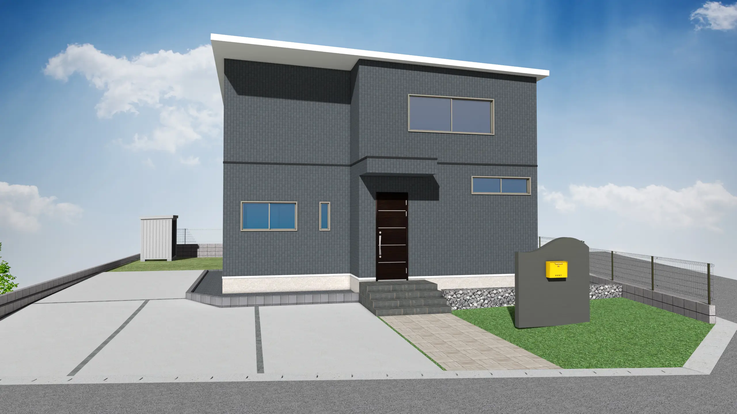 施工前に作成した3Dイメージパース。ガビオンの配置やタイルの色味など、完成後と相違ないリアルなシミュレーション。